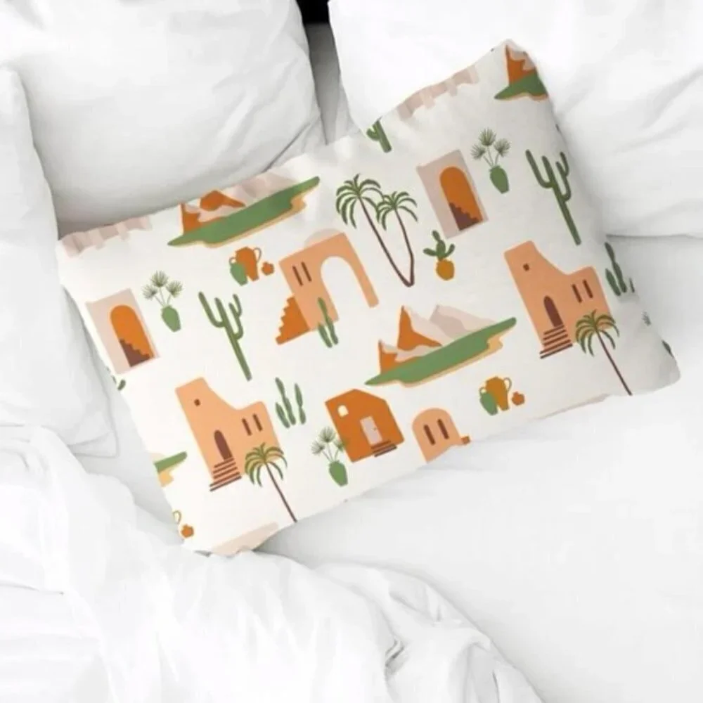 Pillow Cover Southwestern Cactus Buildings Western Zip Rectangle 19.7 X 11.8